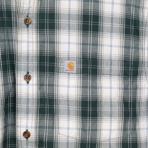 Carhartt Green Plaid Relaxed Fit Short Sleeve Button Down Shirt Size L - Picture 4 of 11